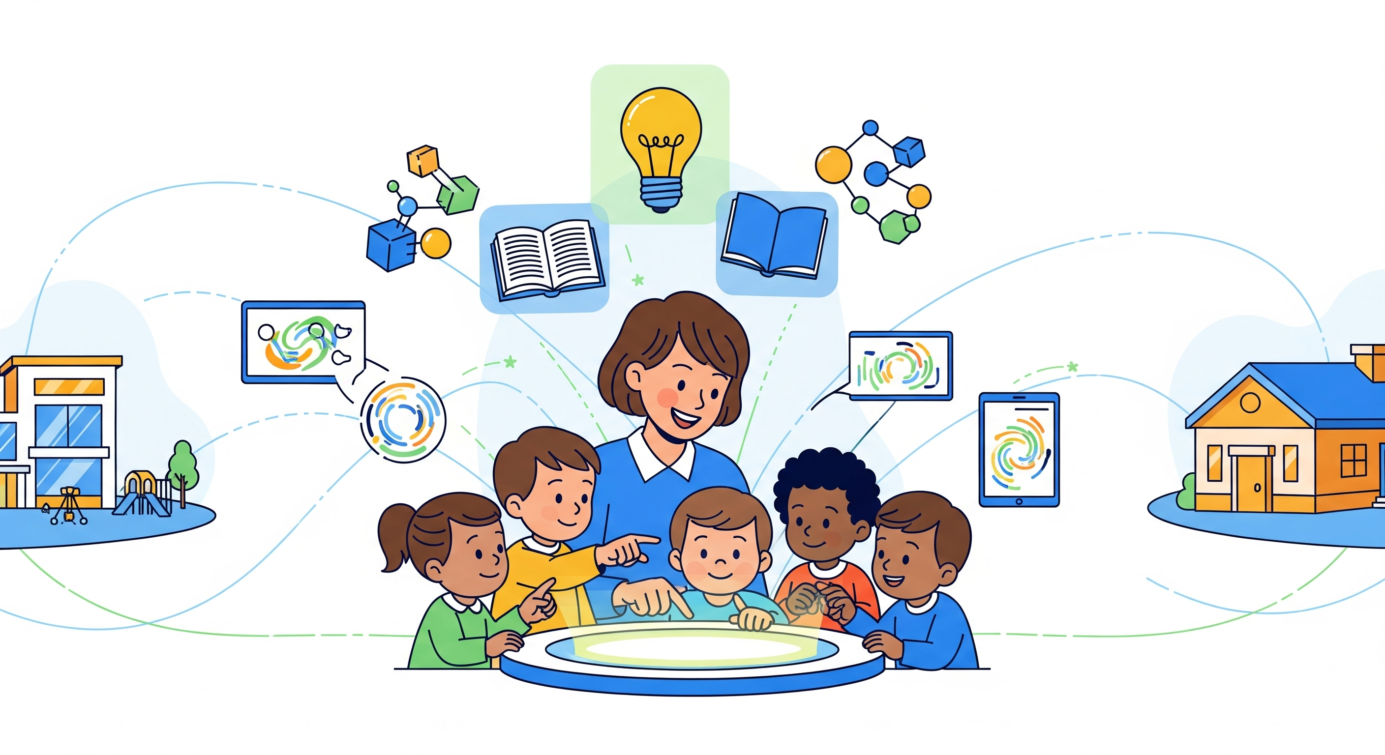 Diagram of the Early Edu AI smart educational ecosystem, including management systems and family connection tools.